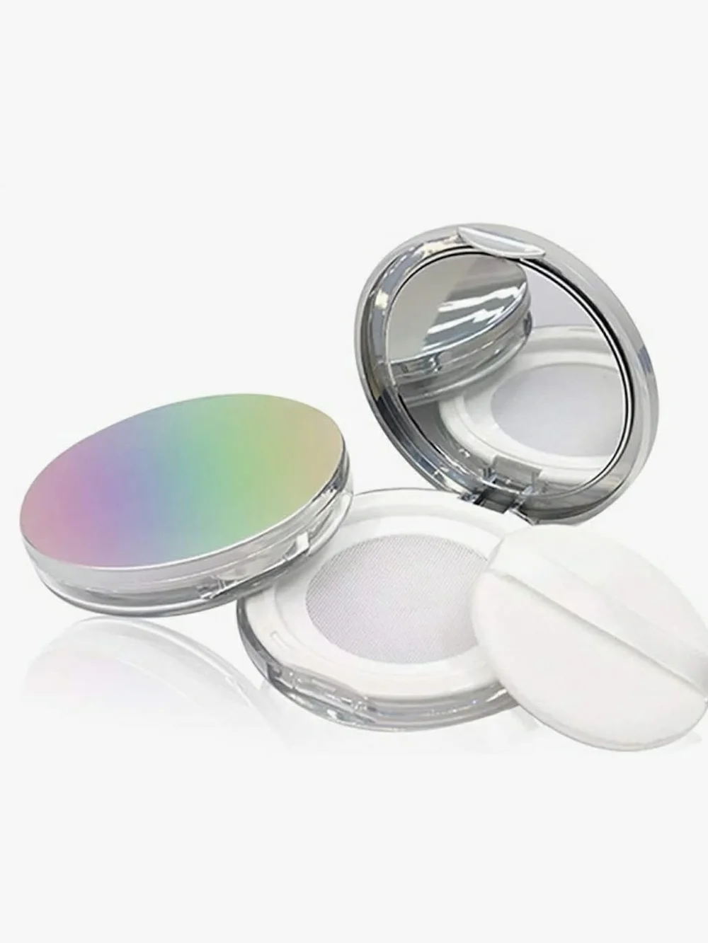 Reuseable Powder Compact Mirror Touch-Up Case with Puff - Iridescent BNIB